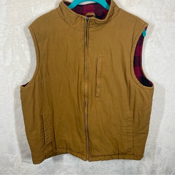 Tailor Vintage Pur Tec canvas vest Red Buffalo Plaid Lined Jacket Men’s large - Picture 2 of 7